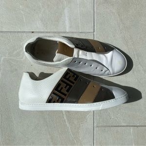 Fendi Leather 'FF Logo Side Striped - White